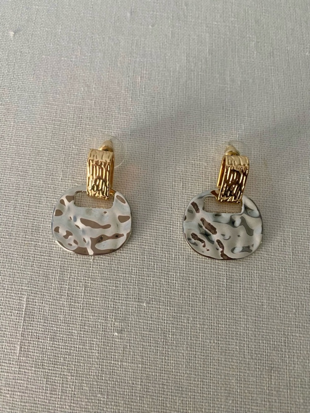 Gold and Silver Hammered Drop Earrings - Women Jewelry PRICE DROP